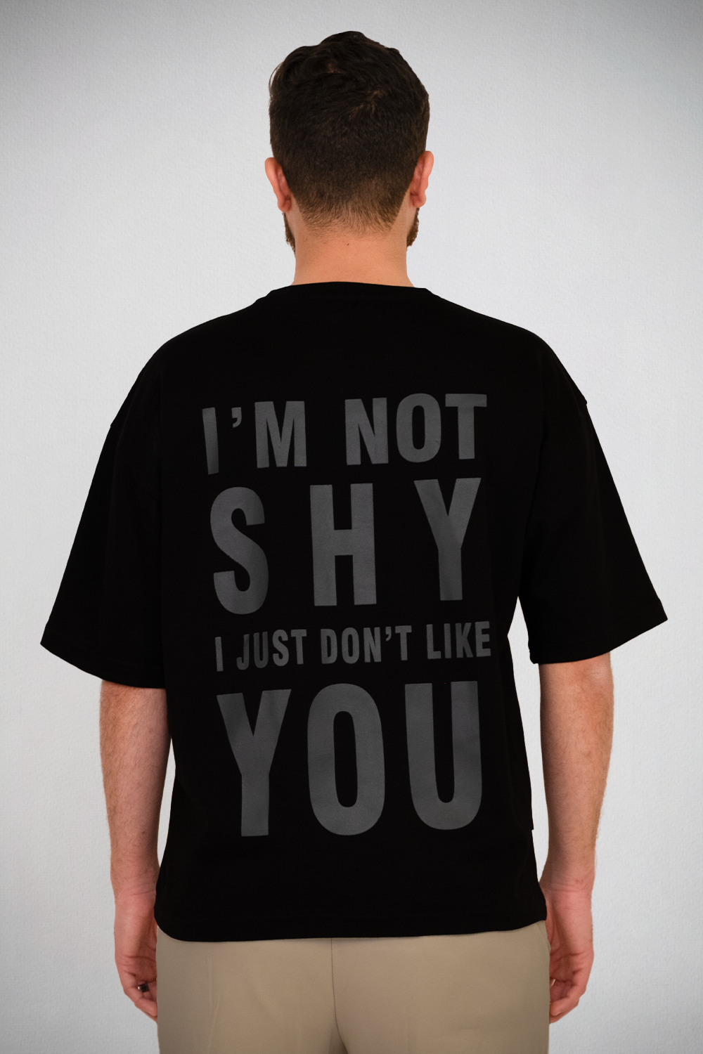 Not Shy Tee – Black Fade Statement