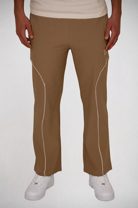 Beige Contrast Piping Track Pants