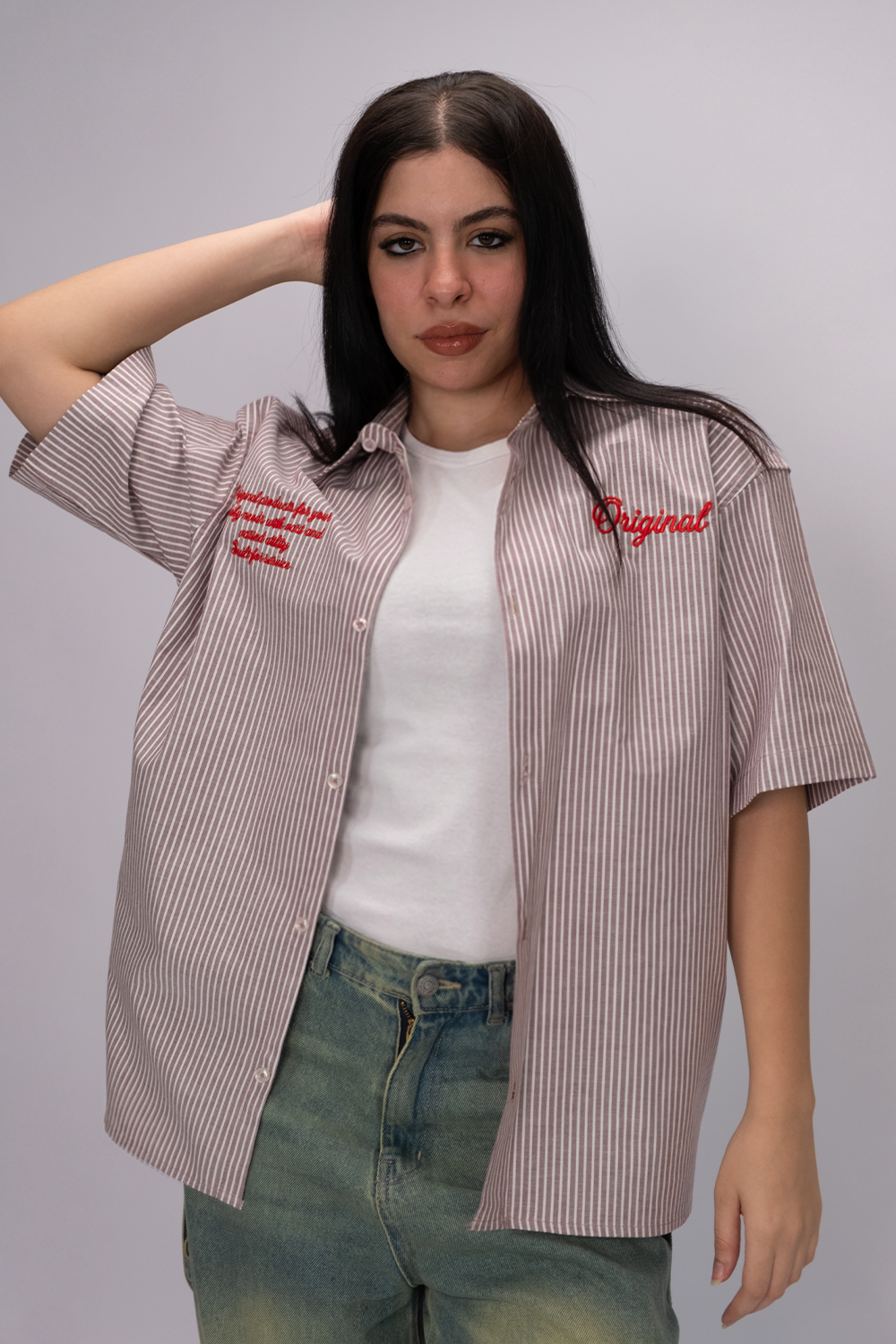 Essential Oversized Striped Shirt – Dusty Rose