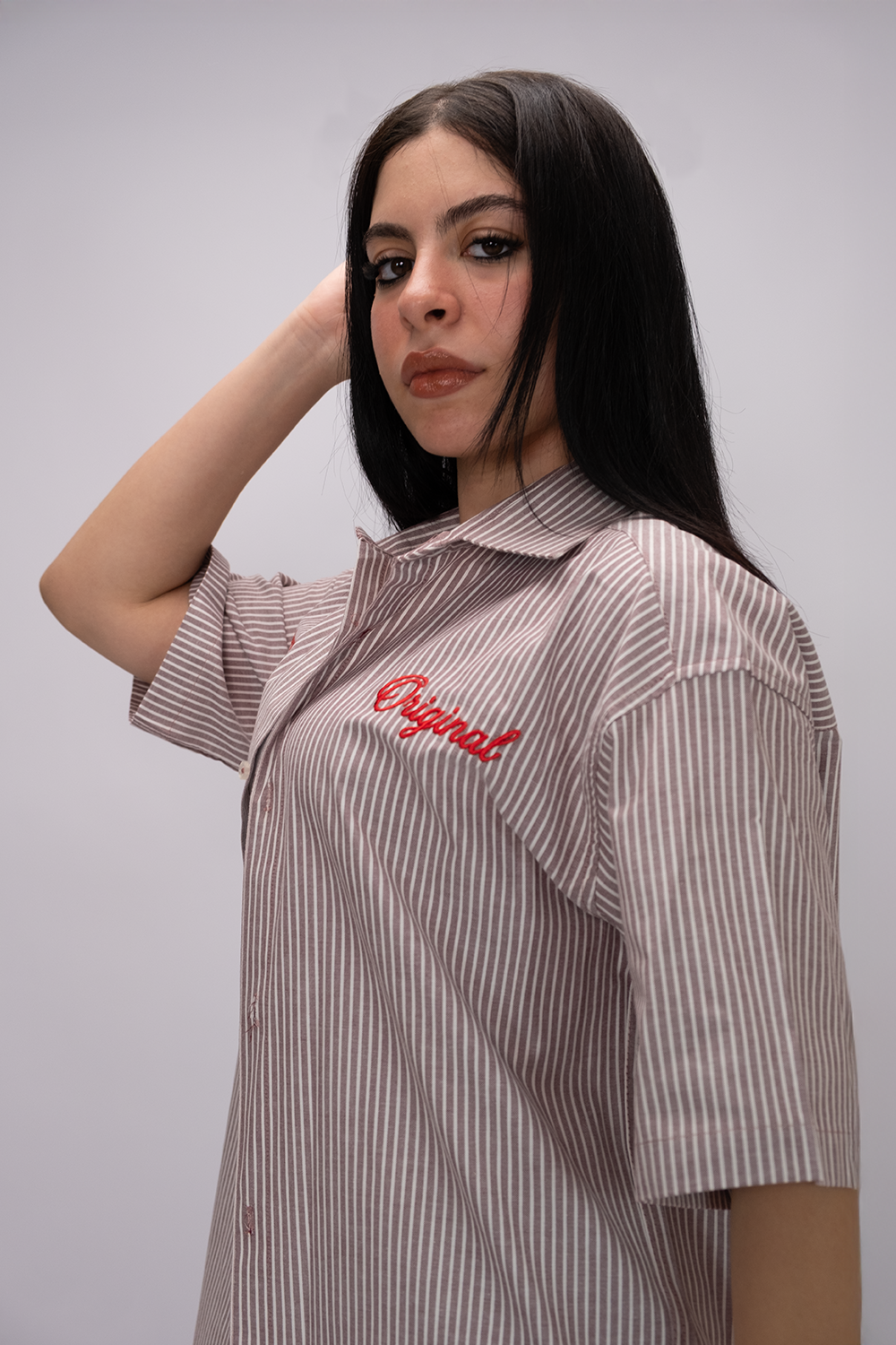 Essential Oversized  Striped Shirt – Dusty Rose