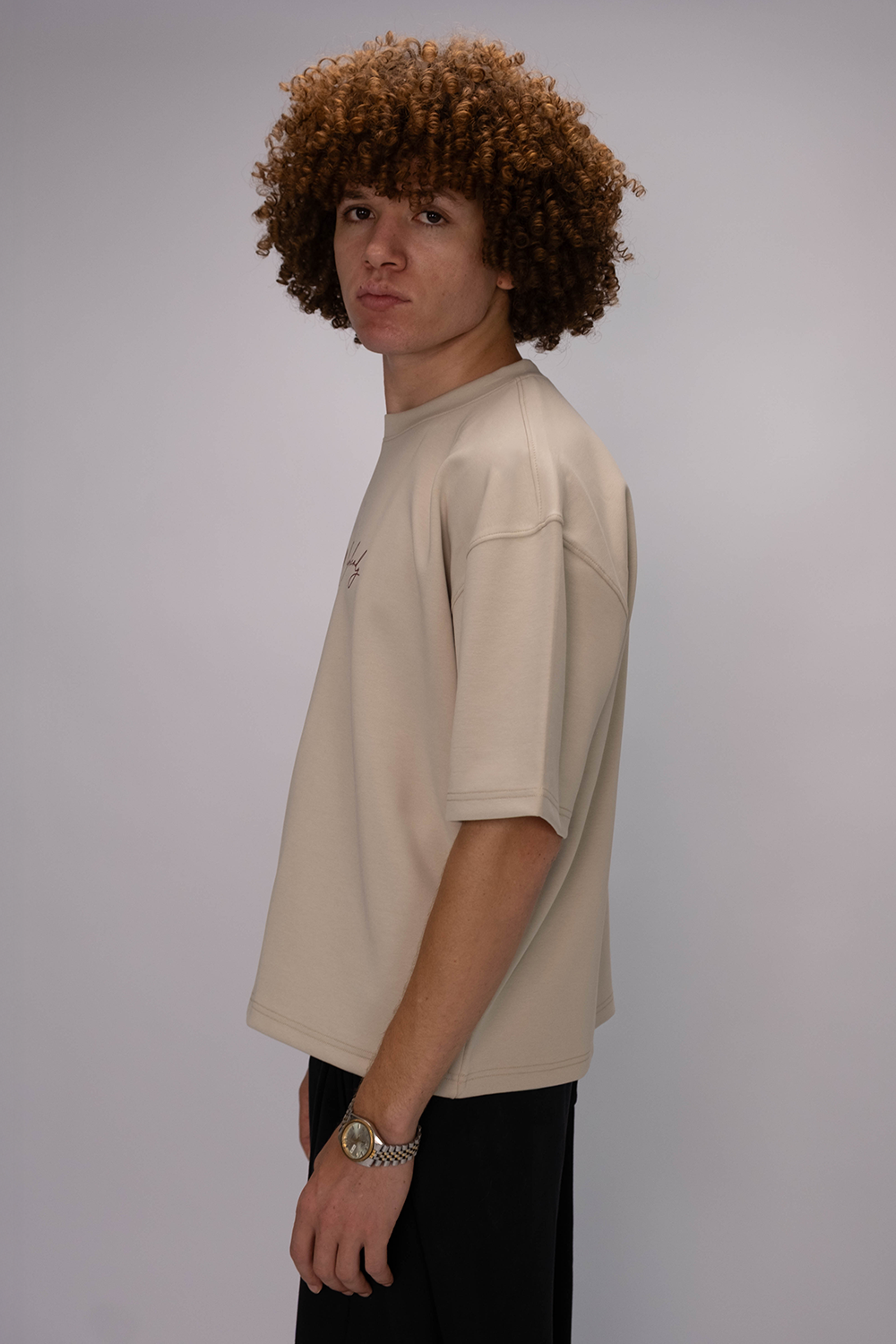 Signature Box Fit  Tee – Sand Beige