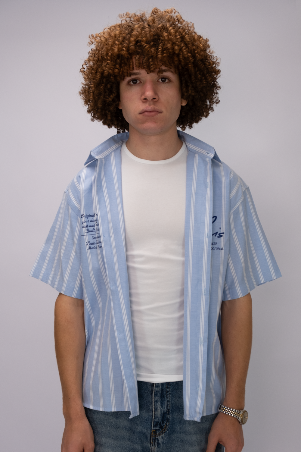 Essential  Oversized Striped Shirt – Sky Blue
