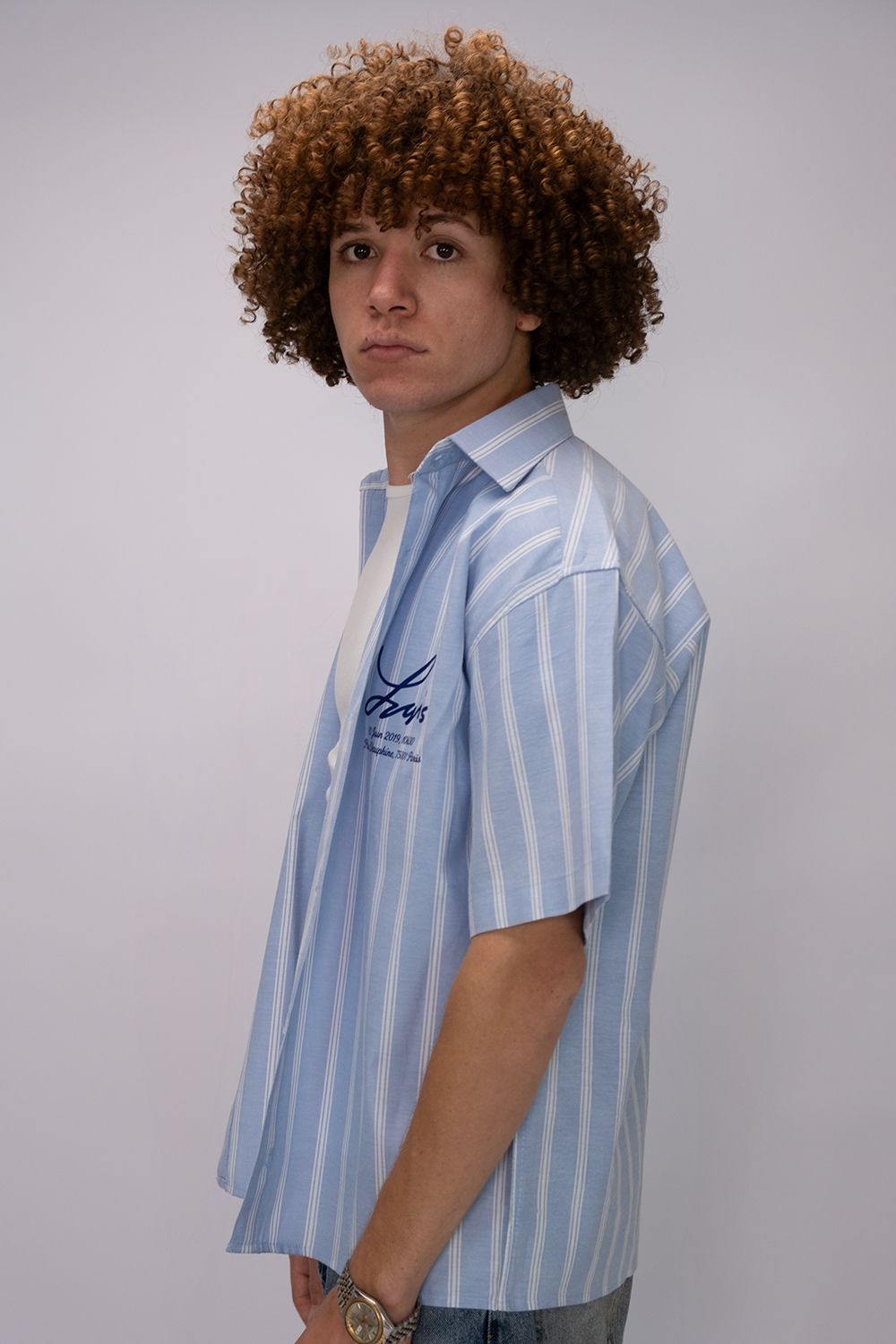 Essential  Oversized Striped Shirt – Sky Blue