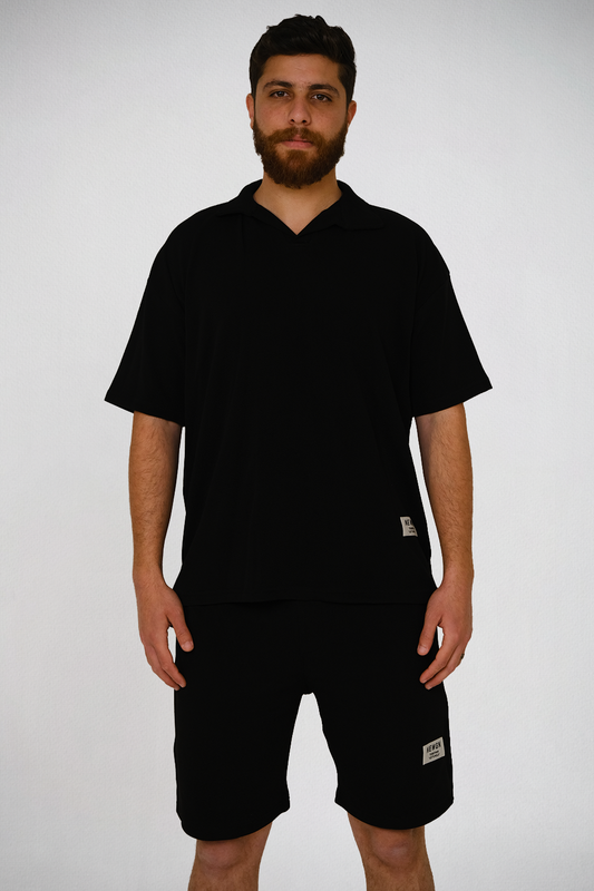 Black Relaxed Co-Ord Set (T-Shirt & Shorts)