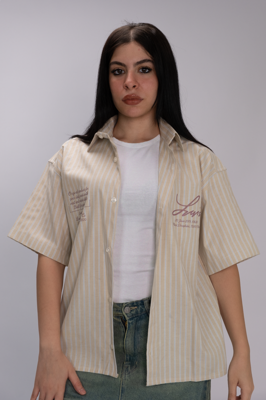 Essential Oversized Striped Shirt – Sand Beige