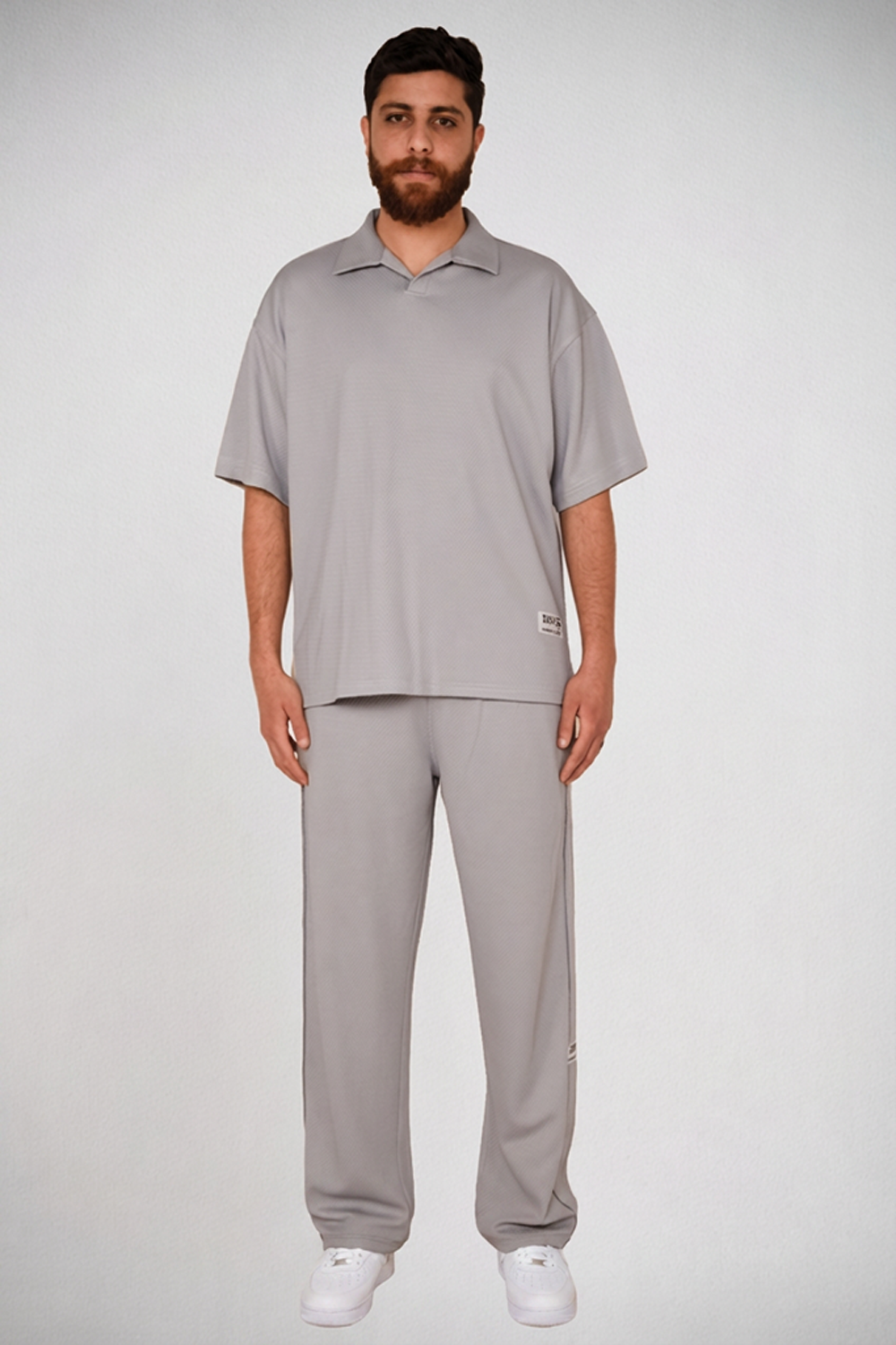 Urban Grey Textured Tracksuit Set
