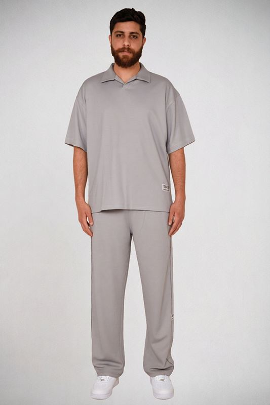 Urban Grey Textured Tracksuit Set