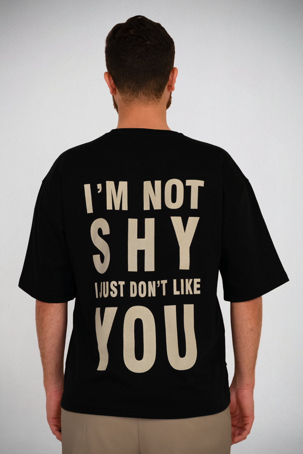 Not Shy Tee – Black Minimal Statement