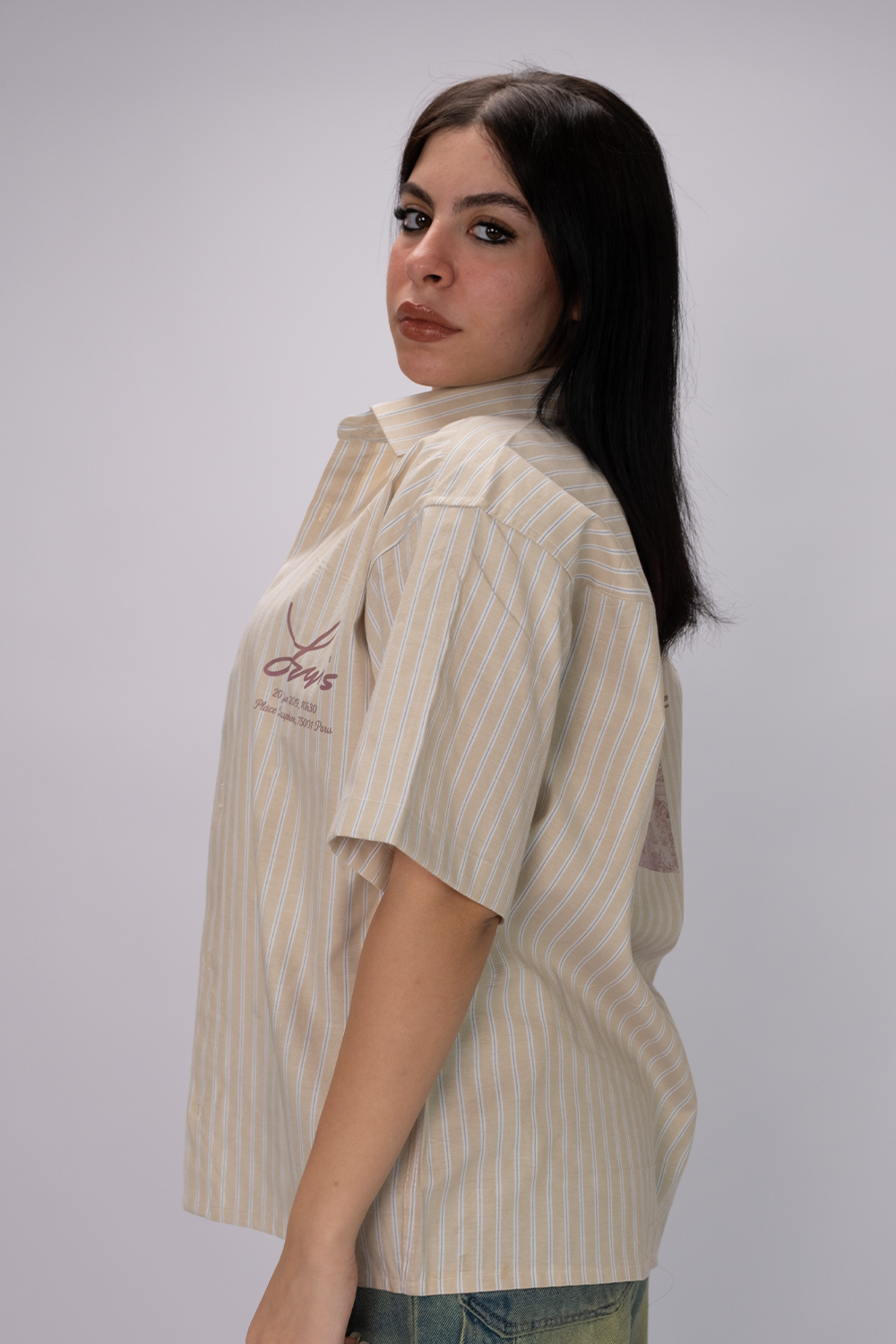Essential Oversized Striped Shirt – Sand Beige