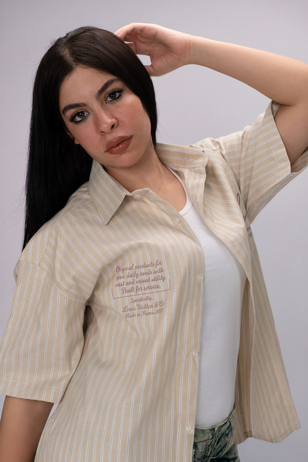 Essential Oversized Striped Shirt – Sand Beige