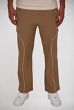 Beige Contrast Piping Track Pants