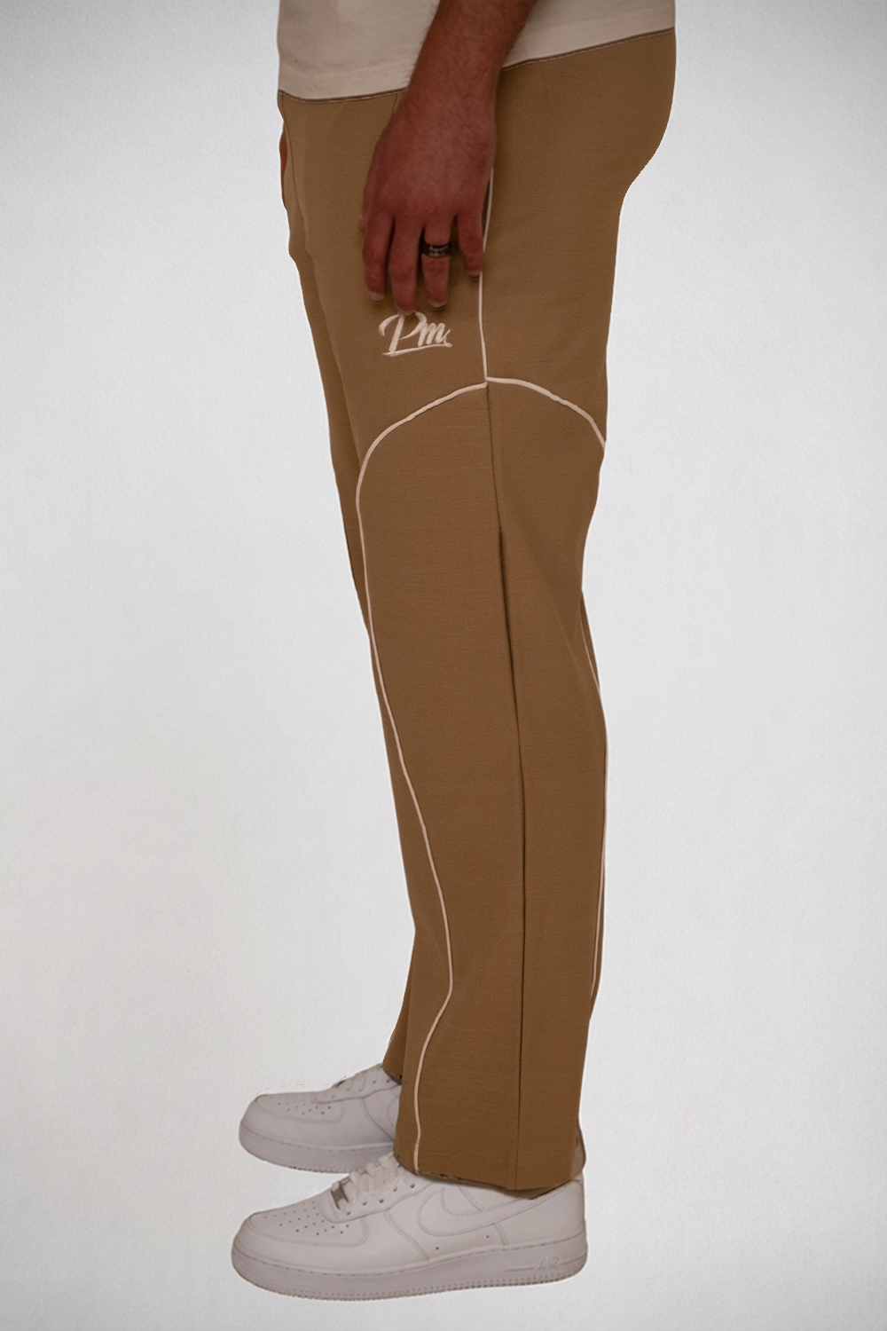 Beige Contrast Piping Track Pants