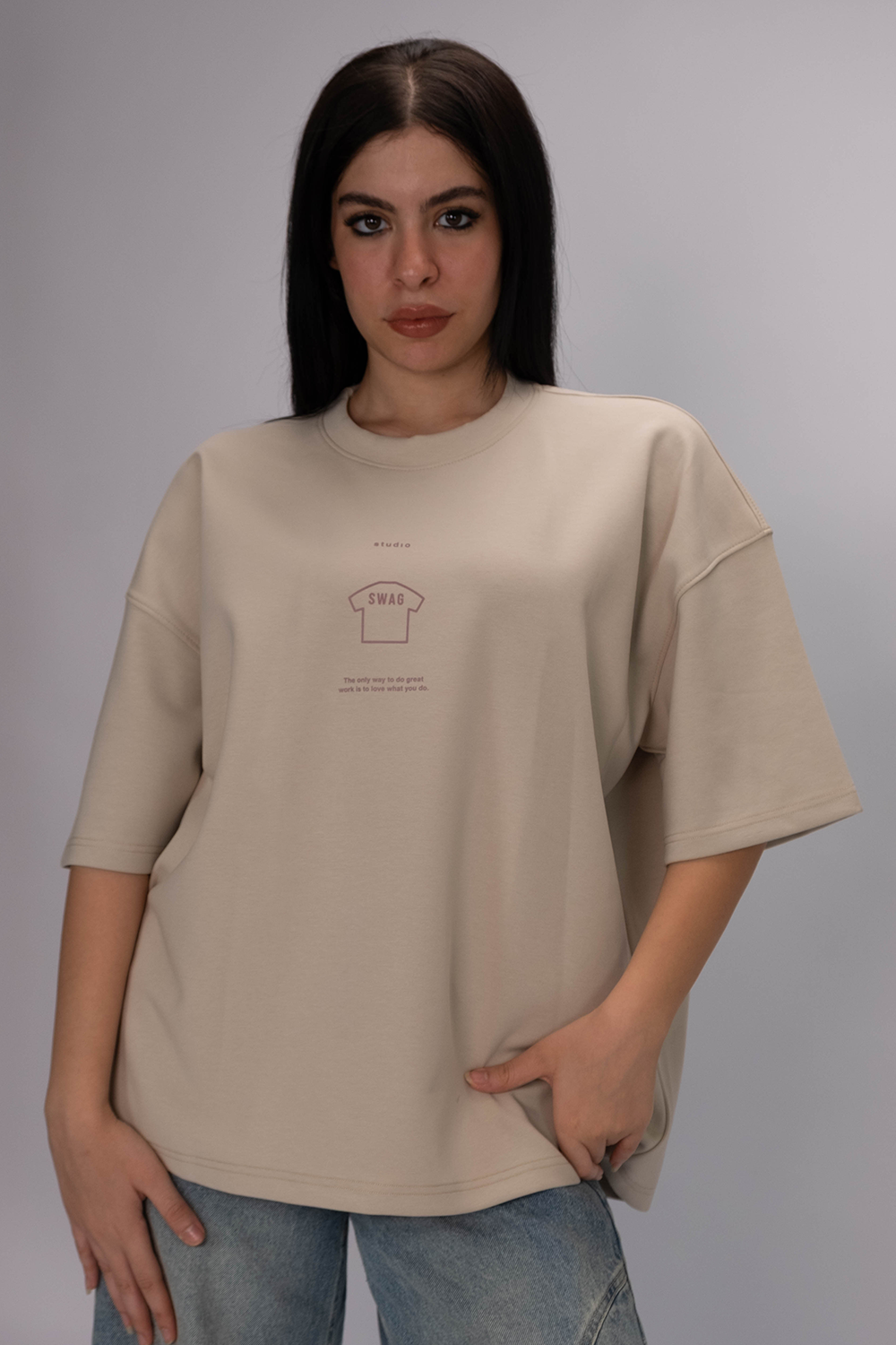 Swag Oversized Graphic T-Shirt – Sand Beige