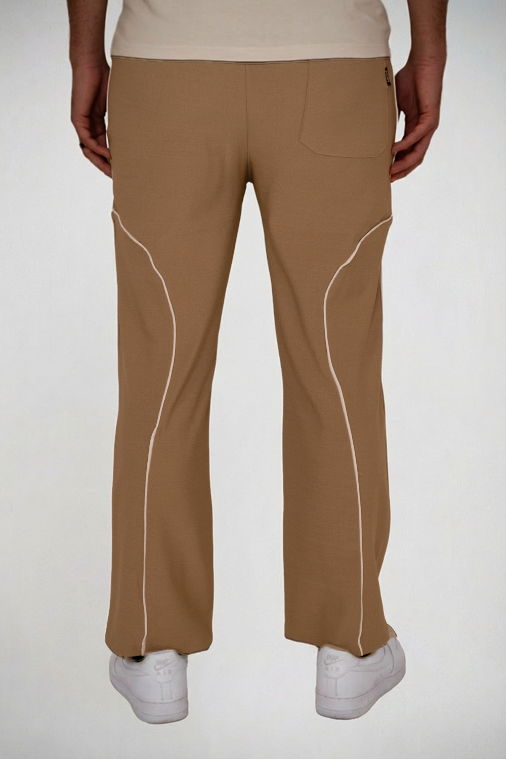 Beige Contrast Piping Track Pants