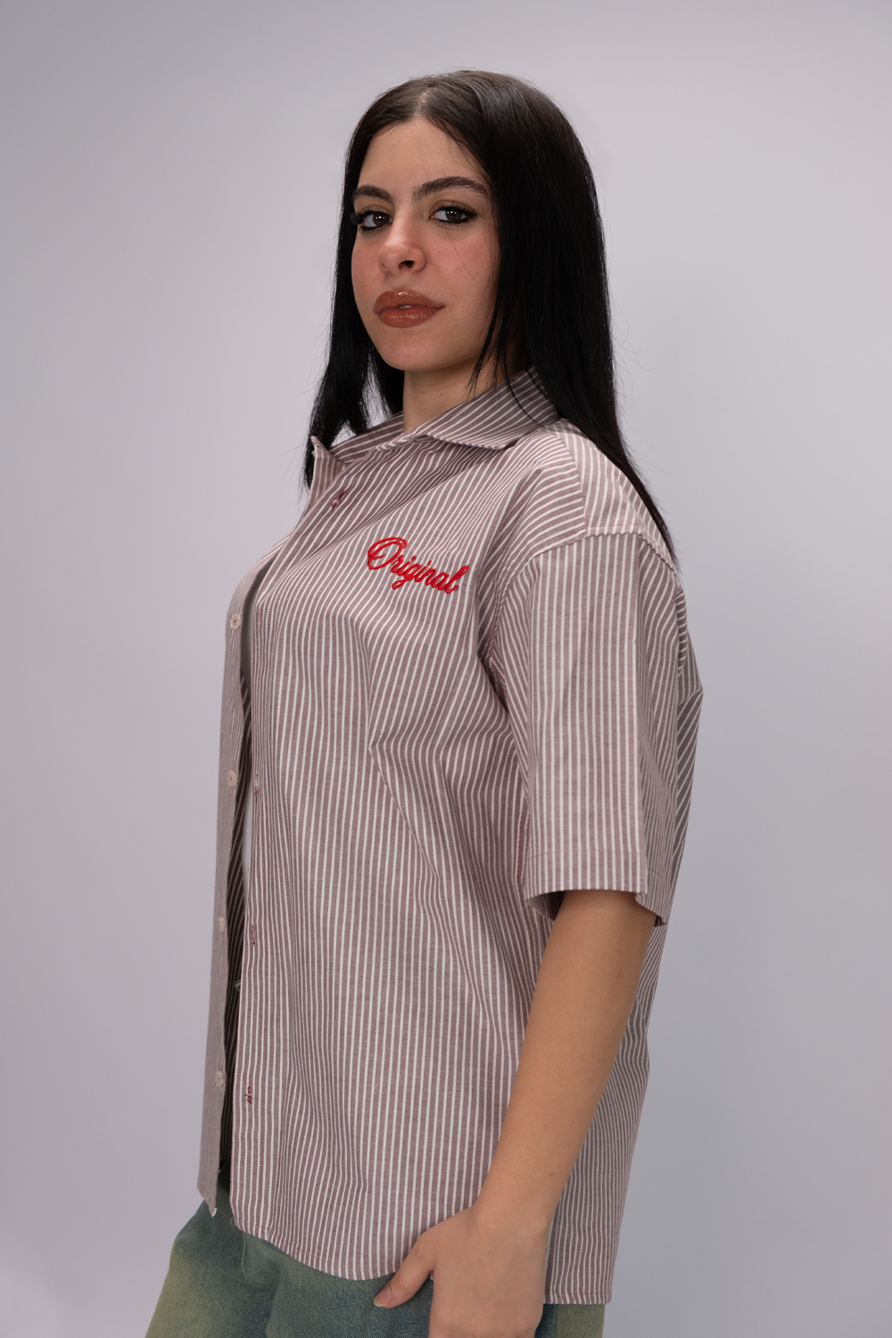 Essential Oversized  Striped Shirt – Dusty Rose